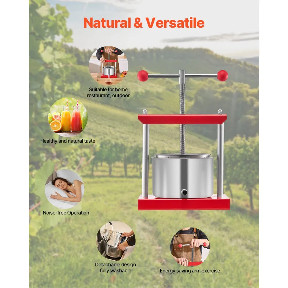 VEVOR Fruit Wine Press Manual Press for Wine Making 0.8 Gal/3L Stainless Steel