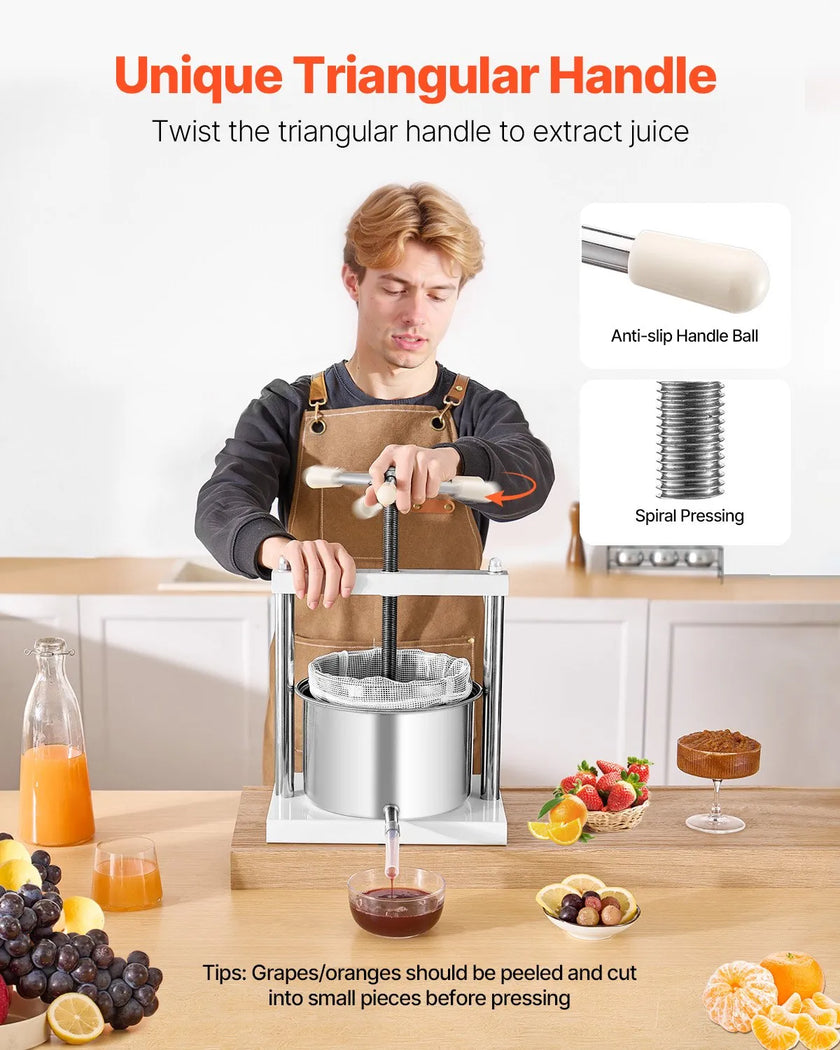 VEVOR Fruit Wine Press Manual Press for Wine Making 1.45 Gal/5L Stainless Steel