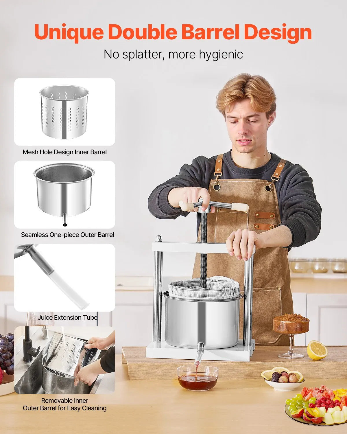 VEVOR Fruit Wine Press Manual Press for Wine Making 1.45 Gal/5L Stainless Steel