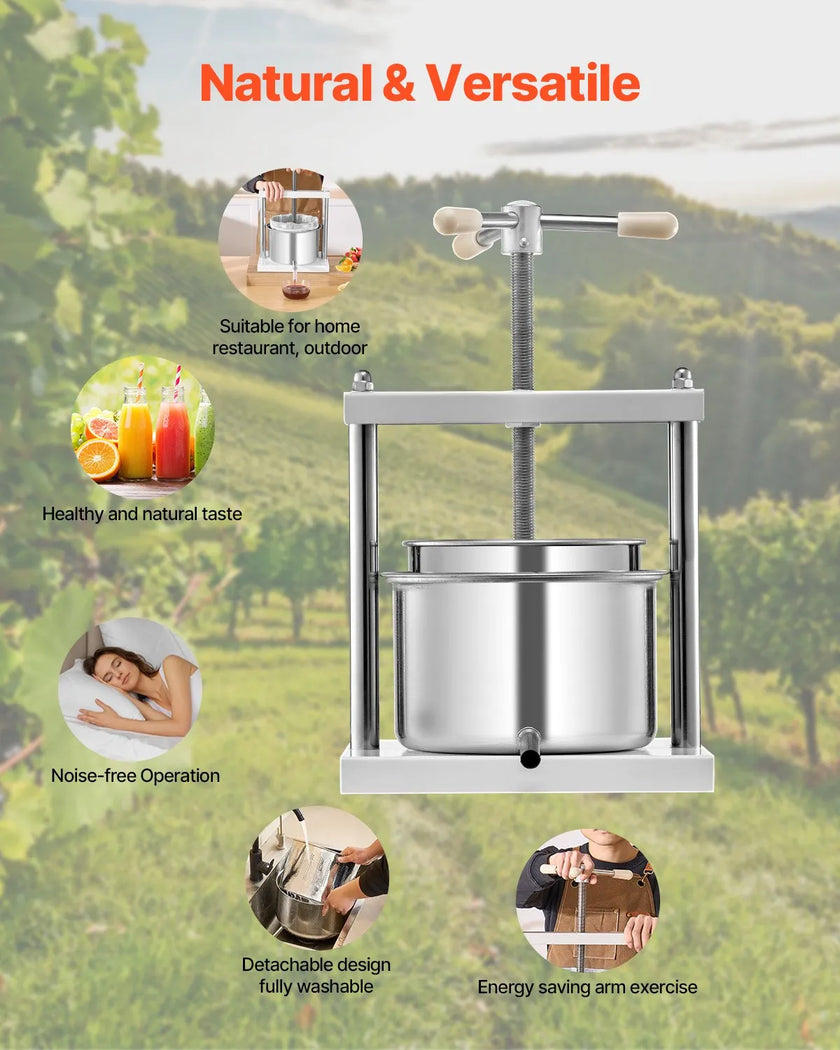 VEVOR Fruit Wine Press Manual Press for Wine Making 1.45 Gal/5L Stainless Steel