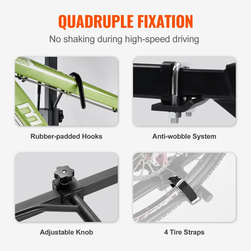 VEVOR Hitch Mount Bike Rack, 2-Bike Platform Style, 80 LBS Max Capacity Bike Rack Hitch for 1.25-/2-inch Receiver, Titling and Folding Bike Carrier with Tires up to 2.4