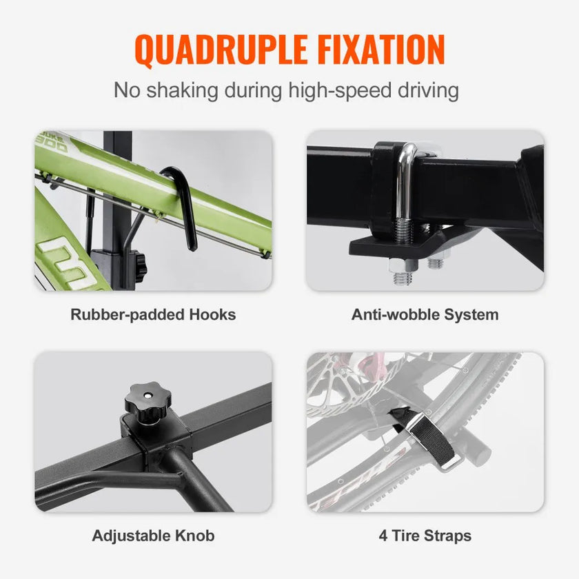 VEVOR Hitch Mount Bike Rack, 2-Bike Platform Style, 80 LBS Max Capacity Bike Rack Hitch for 1.25-/2-inch Receiver, Titling and Folding Bike Carrier with Tires up to 2.4