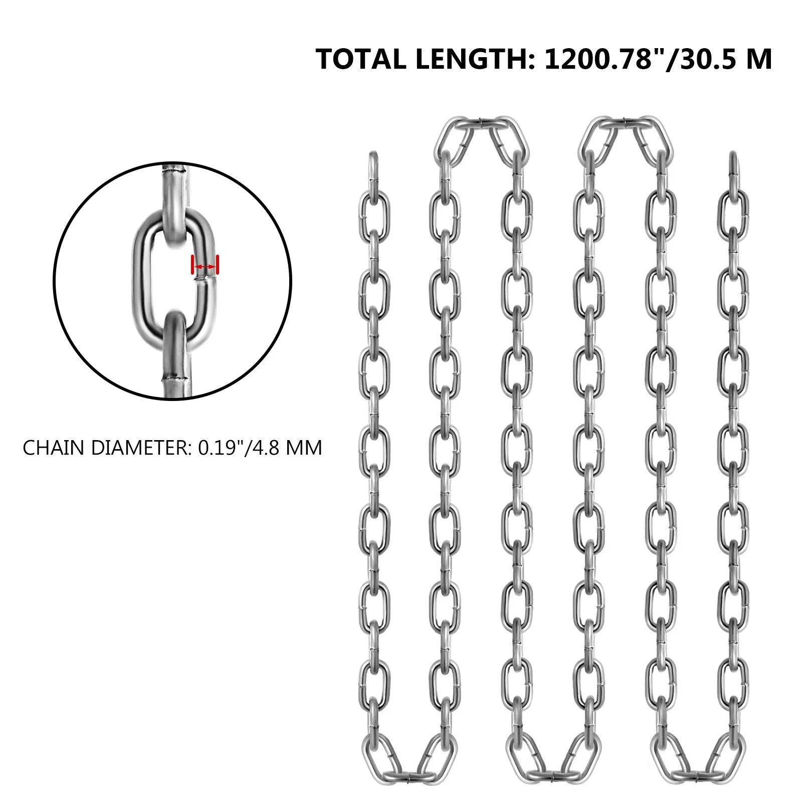 VEVOR Grade 30 Chain 3/16 Inch by 100Ft Length Grade 30 Proof Coil Chain Zinc Plated Grade 30 Chain for Towing Logging Agriculture and Guard Rails