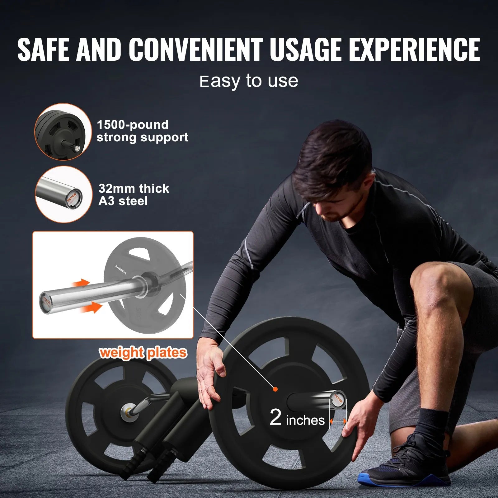 VEVOR Safety Squat Bar, 1,500 LBS Fitness Squat Bar, Safety Squat Bar Attachment with Shoulder and Arm Pads, 32mm Diameter Weight Bar, Ideal for Front Squats, Lunges, Rehab, Physical Therapy
