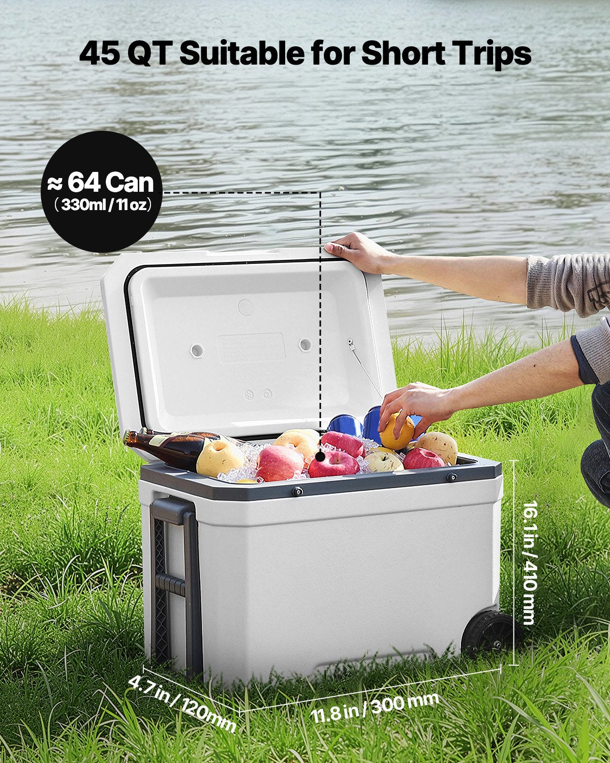 VEVOR Portable Cooler 45 QT Wheeled Cooler 64 Can Capacity with Cup Holder
