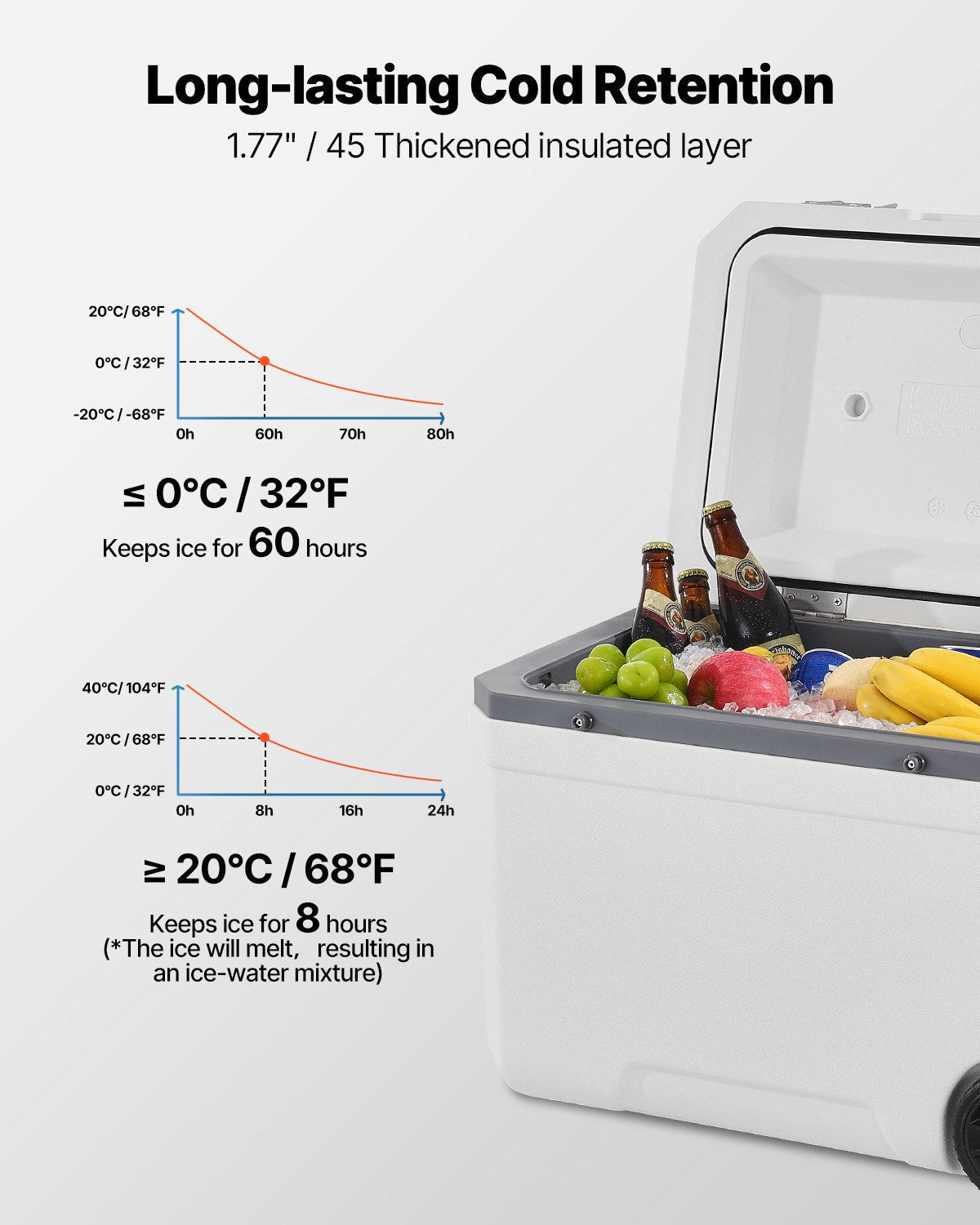 VEVOR Portable Cooler 45 QT Wheeled Cooler 64 Can Capacity with Cup Holder