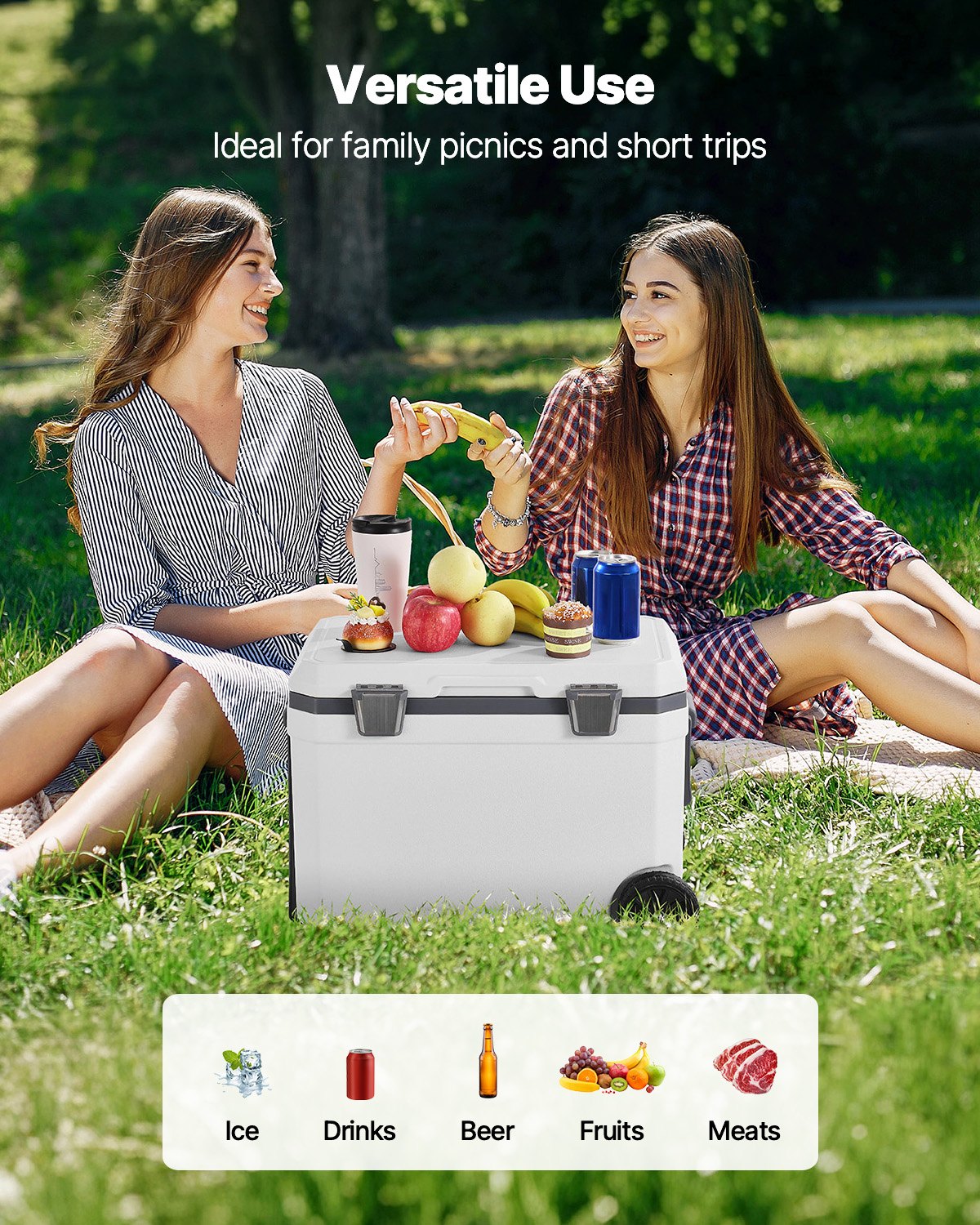 VEVOR Portable Cooler 45 QT Wheeled Cooler 64 Can Capacity with Cup Holder
