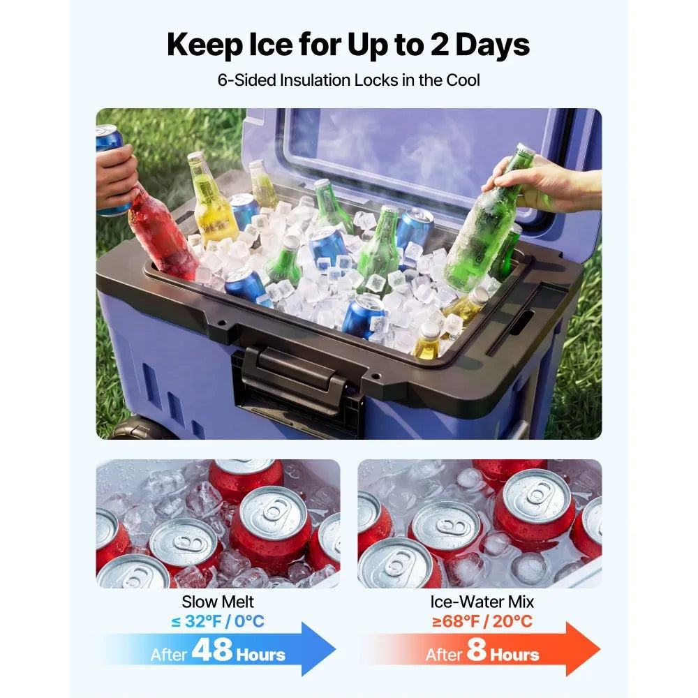 45 QT Rolling Hard Cooler with Wheels | Leak-Resistant Insulated Ice Chest