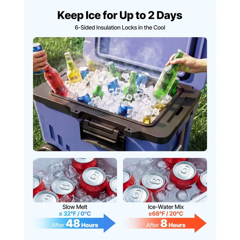 45 QT Rolling Hard Cooler with Wheels | Leak-Resistant Insulated Ice Chest
