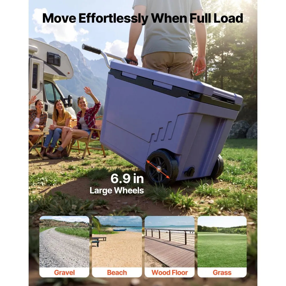 45 QT Rolling Hard Cooler with Wheels | Leak-Resistant Insulated Ice Chest