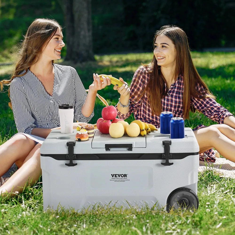 VEVOR Portable Cooler 74 QT Wheeled Cooler 120 Can Capacity with Cup Holder