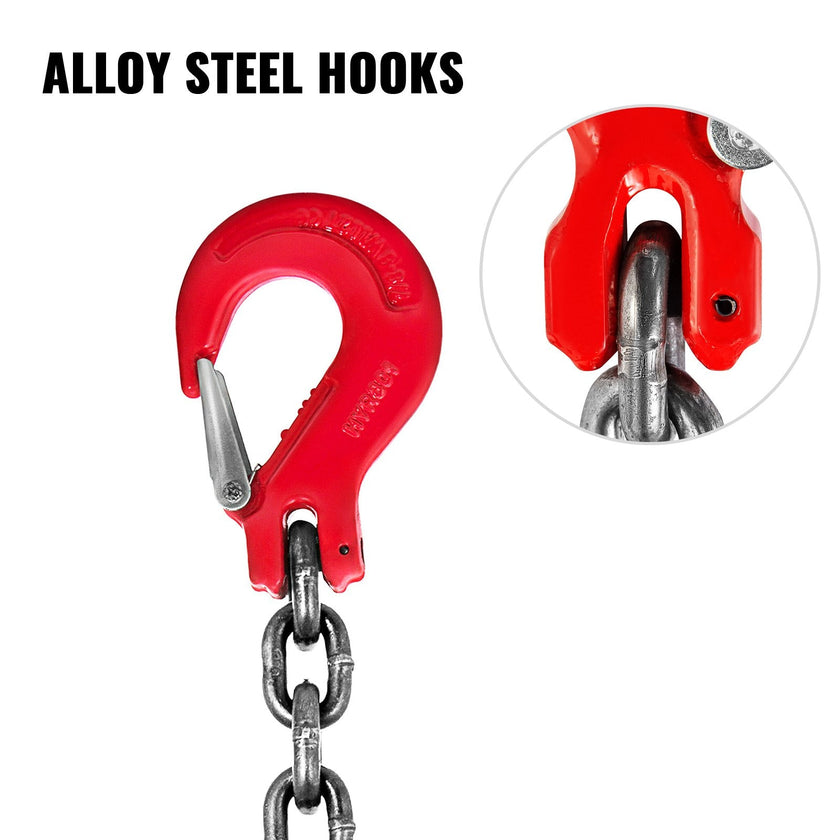 VEVOR Chain Sling 6FT 5/16 x 6 Double Leg with Grab Hooks Sling Chain 3T/6600lbs Capacity Double Leg Chain Sling G80 Mn-Steel, Red