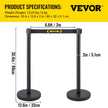VEVOR Crowd Control Stanchion, Set of 6 Pieces Stanchion Set, Stanchion Set with 6.6 ft/2 m Black Retractable Belt, Black Crowd Control Barrier w/Concrete and Metal Base - Easy Connect Assembly