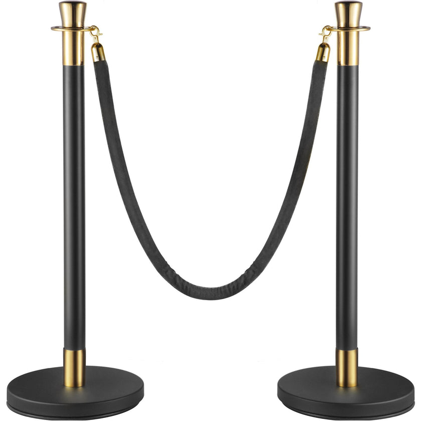 VEVOR Crowd Control Stanchion, Set of 6 Pieces Stanchion Set, Stanchion Set with 5 ft/1.5 m Black Velvet Rope, Black Crowd Control Barrier w/ Sturdy Concrete and Metal Base – Easy Connect Assembly