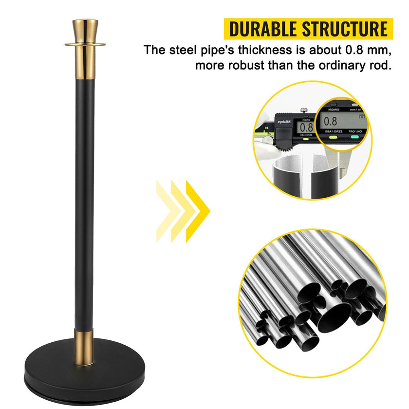 VEVOR Crowd Control Stanchion, Set of 6 Pieces Stanchion Set, Stanchion Set with 5 ft/1.5 m Black Velvet Rope, Black Crowd Control Barrier w/ Sturdy Concrete and Metal Base – Easy Connect Assembly