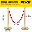 3pcs Red Twine Rope Stanchion Gold Post Crowd Control Queue Line Barrier 2 Lines