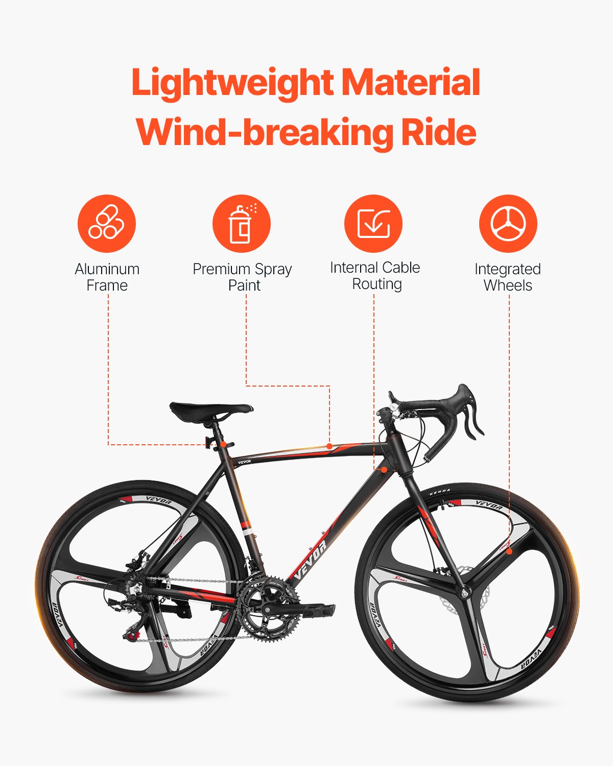 VEVOR Road Bike Racing Bicycle 700C Shimano 14 Speeds Aluminum Alloy Disc Brake