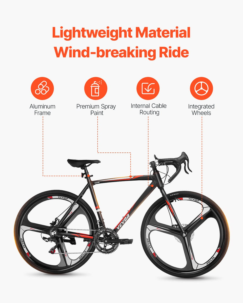 VEVOR Road Bike Racing Bicycle 700C Shimano 14 Speeds Aluminum Alloy Disc Brake
