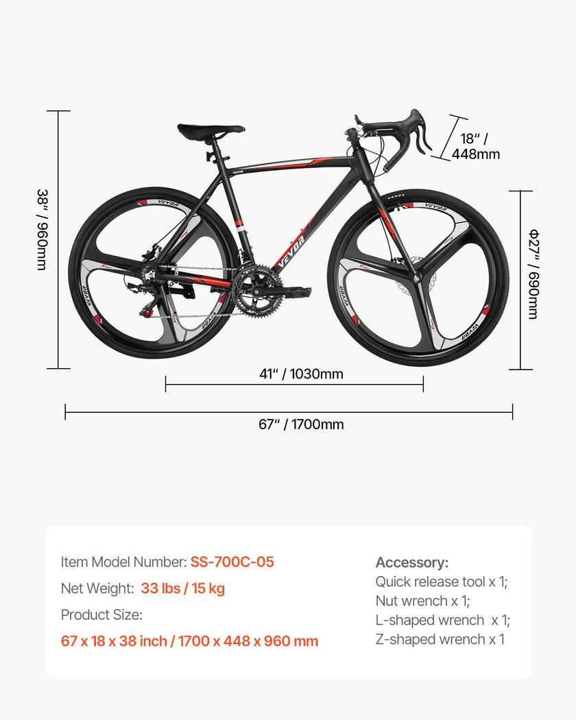 VEVOR Road Bike Racing Bicycle 700C Shimano 14 Speeds Aluminum Alloy Disc Brake