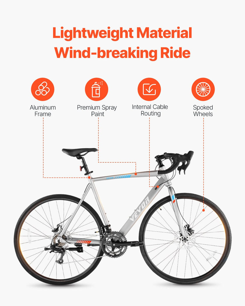 VEVOR Road Bike Racing Bicycle 700C L-TWOO 14 Speeds Aluminum Alloy Disc Brake