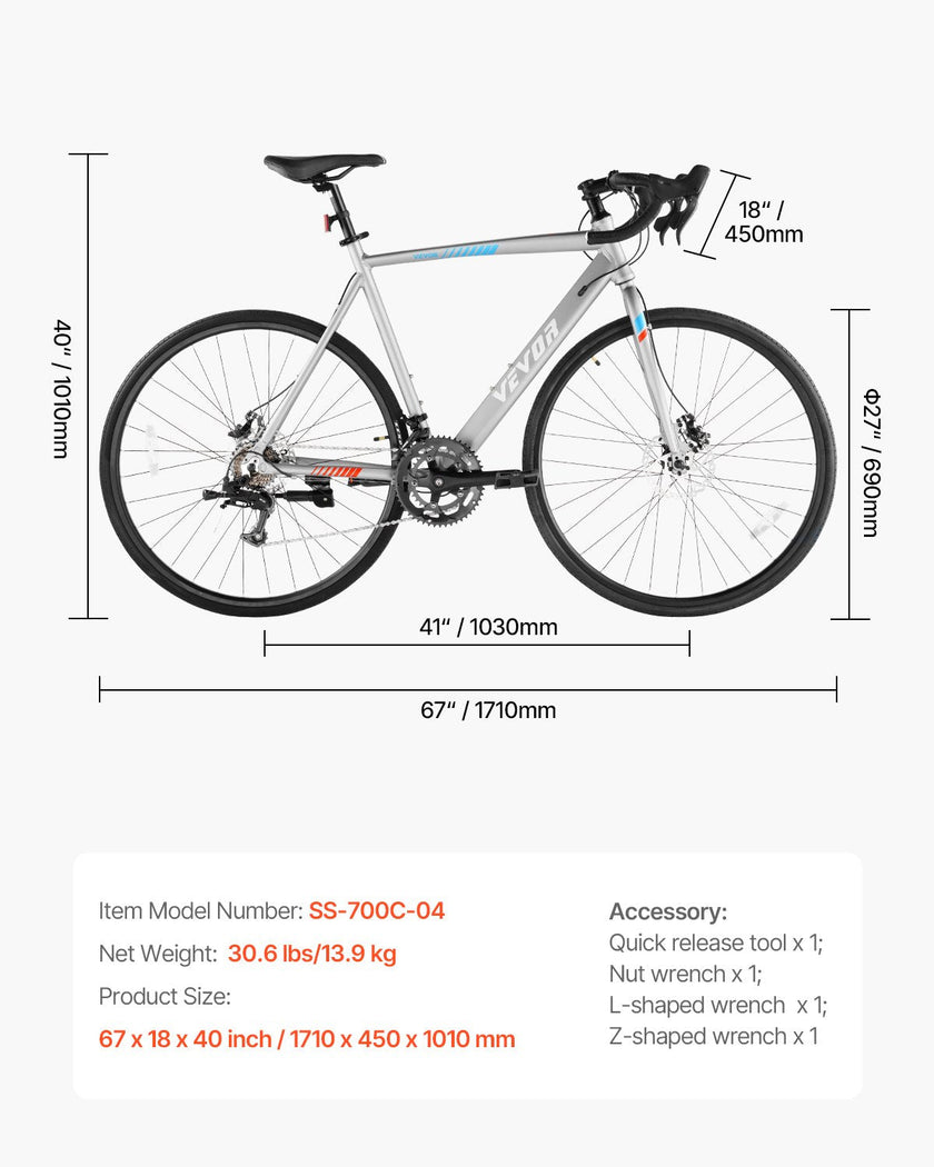 VEVOR Road Bike Racing Bicycle 700C L-TWOO 14 Speeds Aluminum Alloy Disc Brake