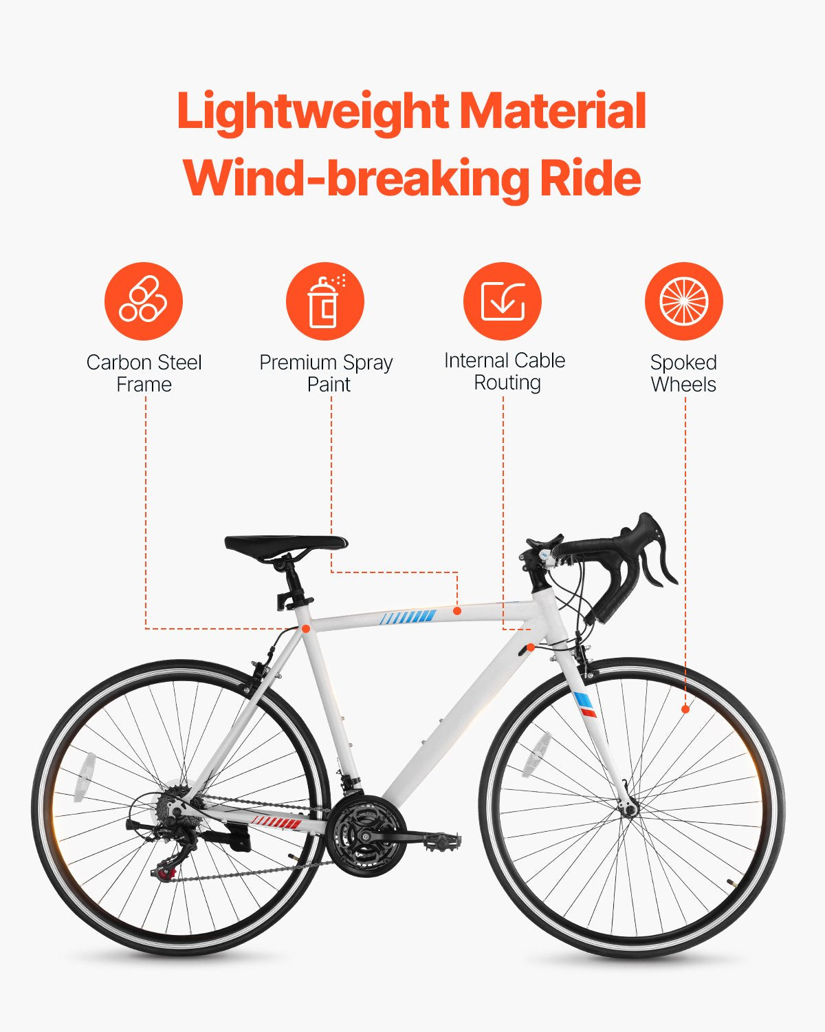 VEVOR Road Bike Racing Bicycle 700C Shimano 21 Speeds Carbon Steel Caliper Brake