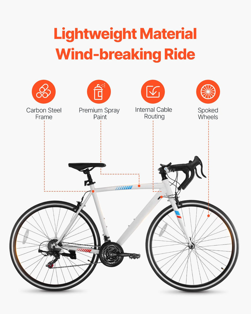 VEVOR Road Bike Racing Bicycle 700C Shimano 21 Speeds Carbon Steel Caliper Brake