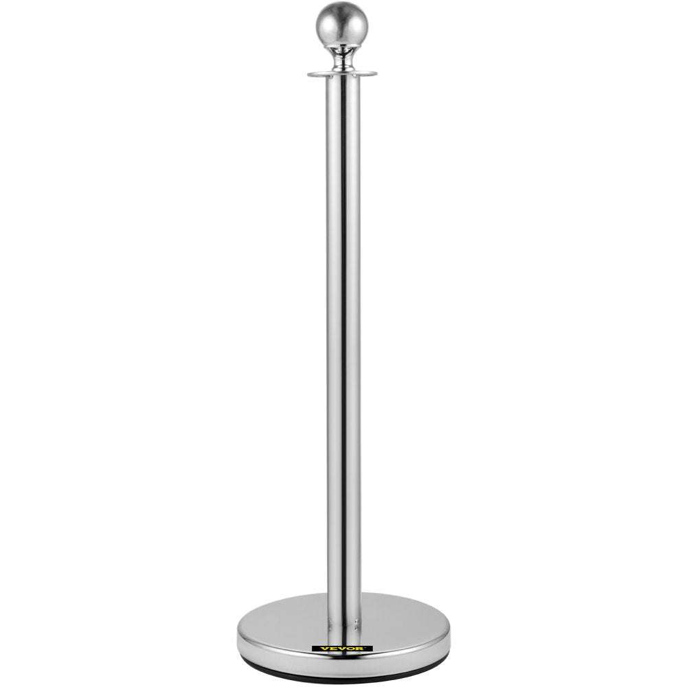 VEVOR 4PCS Stainless Steel Stanchion Posts Queue, Red Velvet Ropes Silver, 38In Rope Barriers Queue Line Crowd Control Barriers for Party Supplies