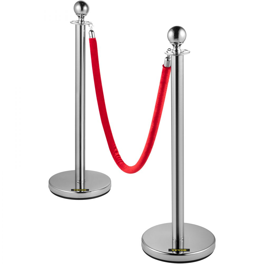 Bestequip 38 Inch Silver Stanchion Posts Queue, Red Velvet Rope, 4 Pack Rope Barriers Crowd Control Barriers Queue Line for Party School Hotel Supplies