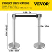 VEVOR Crowd Control Stanchion Stanchion Set 2 Pieces with 6.6 ft/2 m Black Belt