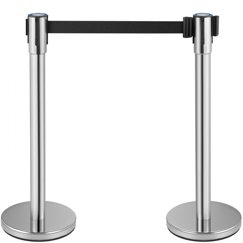 VEVOR Crowd Control Stanchion Stanchion Set 2 Pieces with 6.6 ft/2 m Black Belt