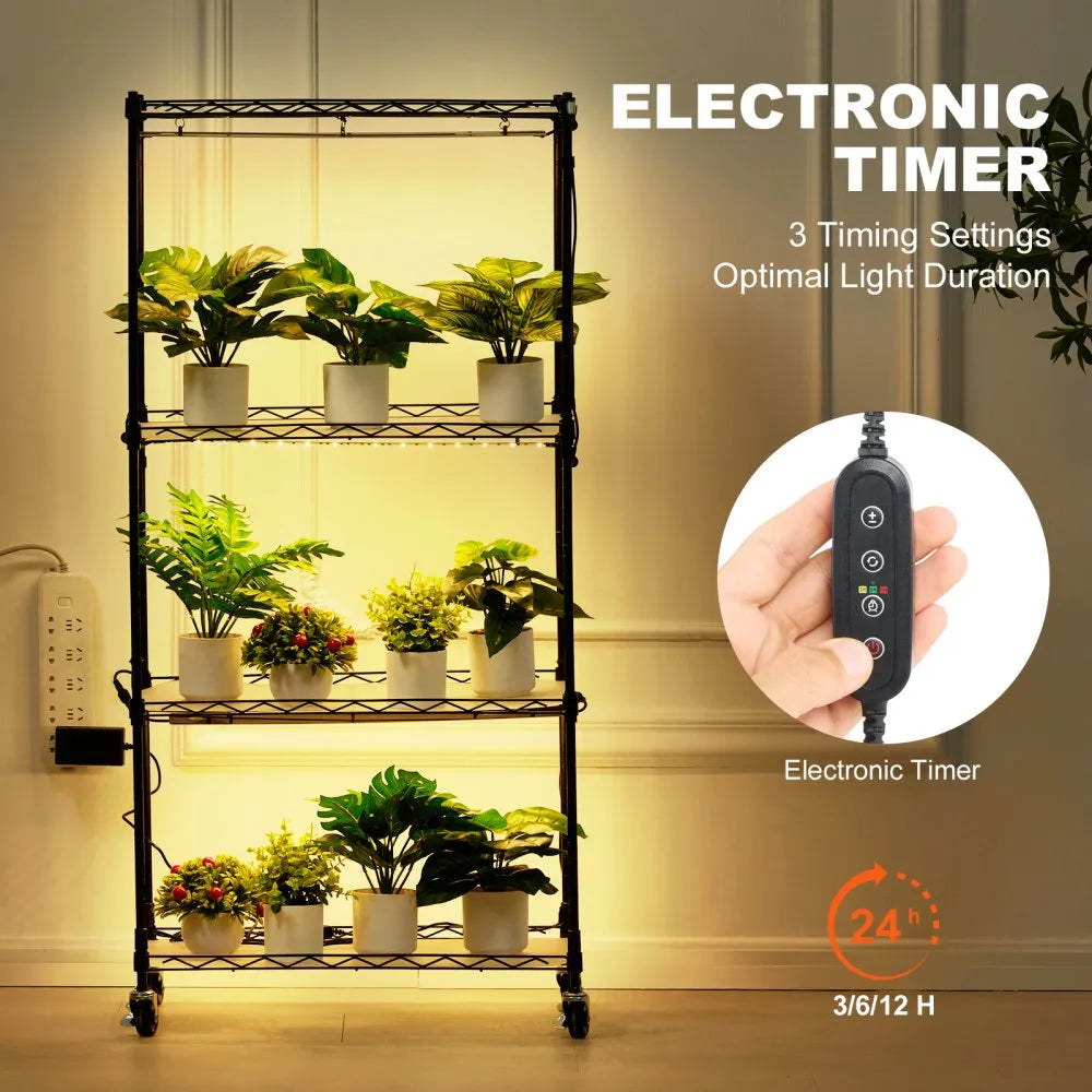 VEVOR Plant Stand with Grow Lights 4 Tiers 45W 49.8