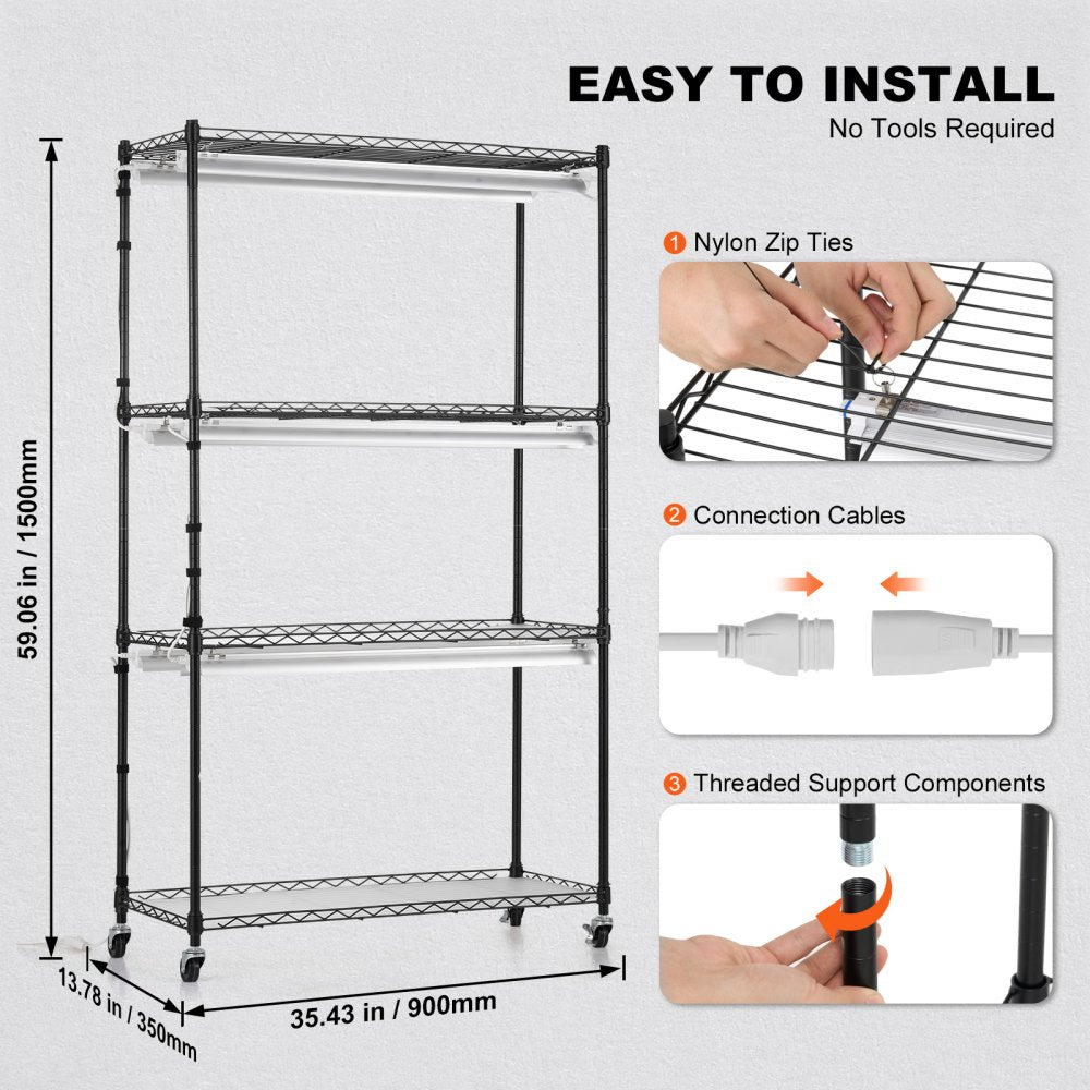 VEVOR Plant Stand with Grow Lights 4 Tiers 180W 59.1