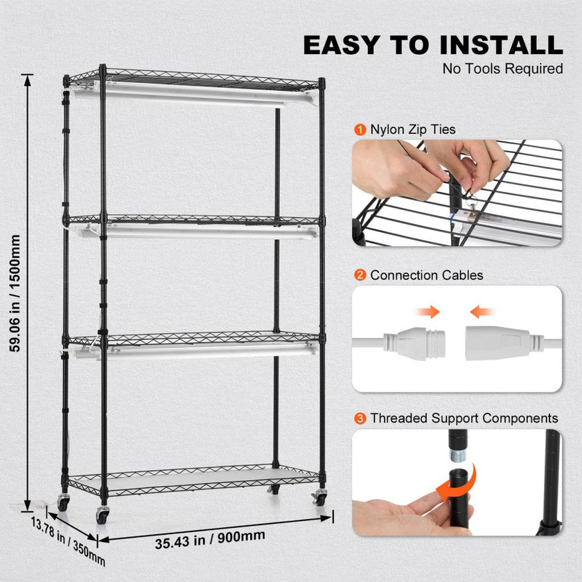 VEVOR Plant Stand with Grow Lights 4 Tiers 180W 59.1