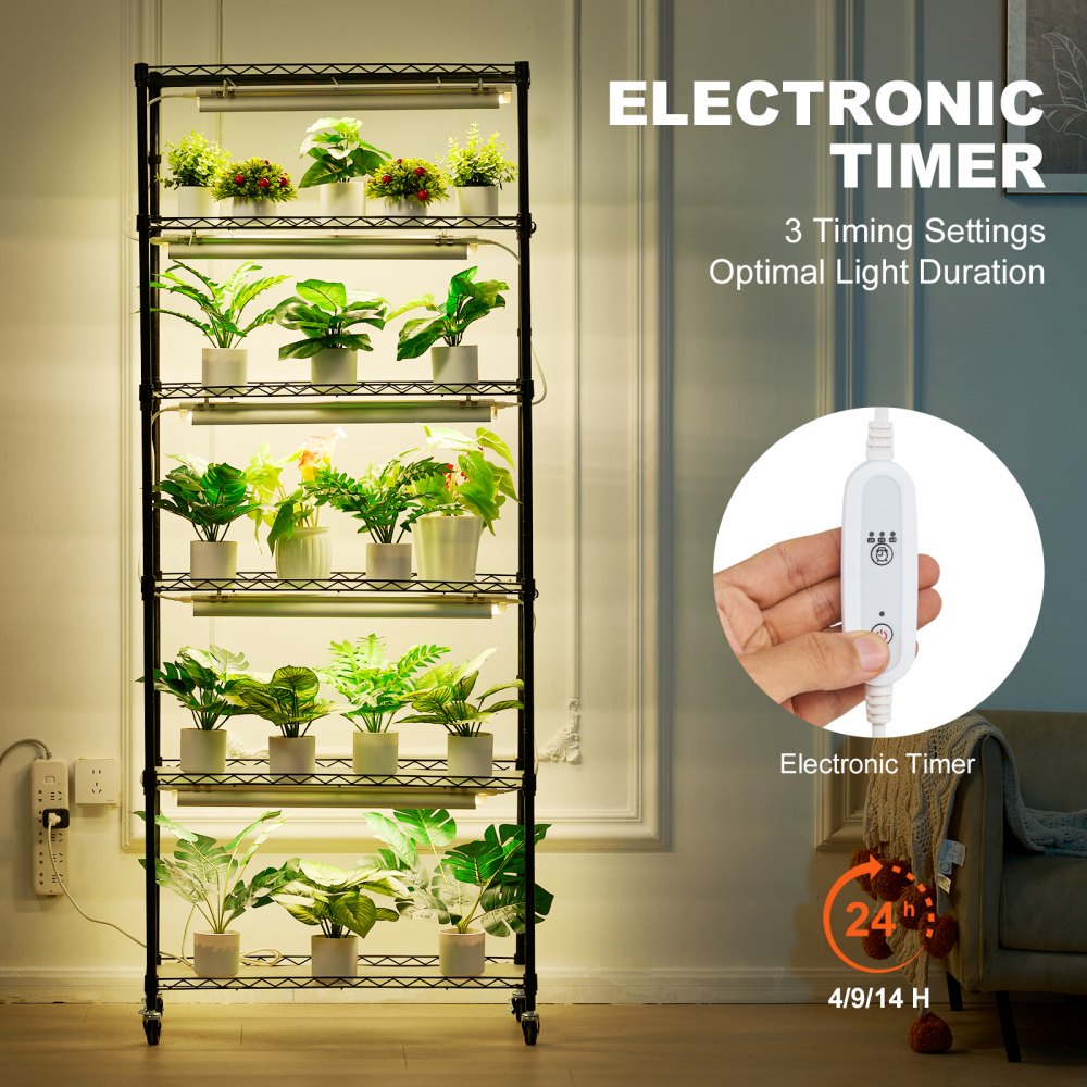 VEVOR Plant Stand with Grow Lights 6 Tiers 150W 70.9