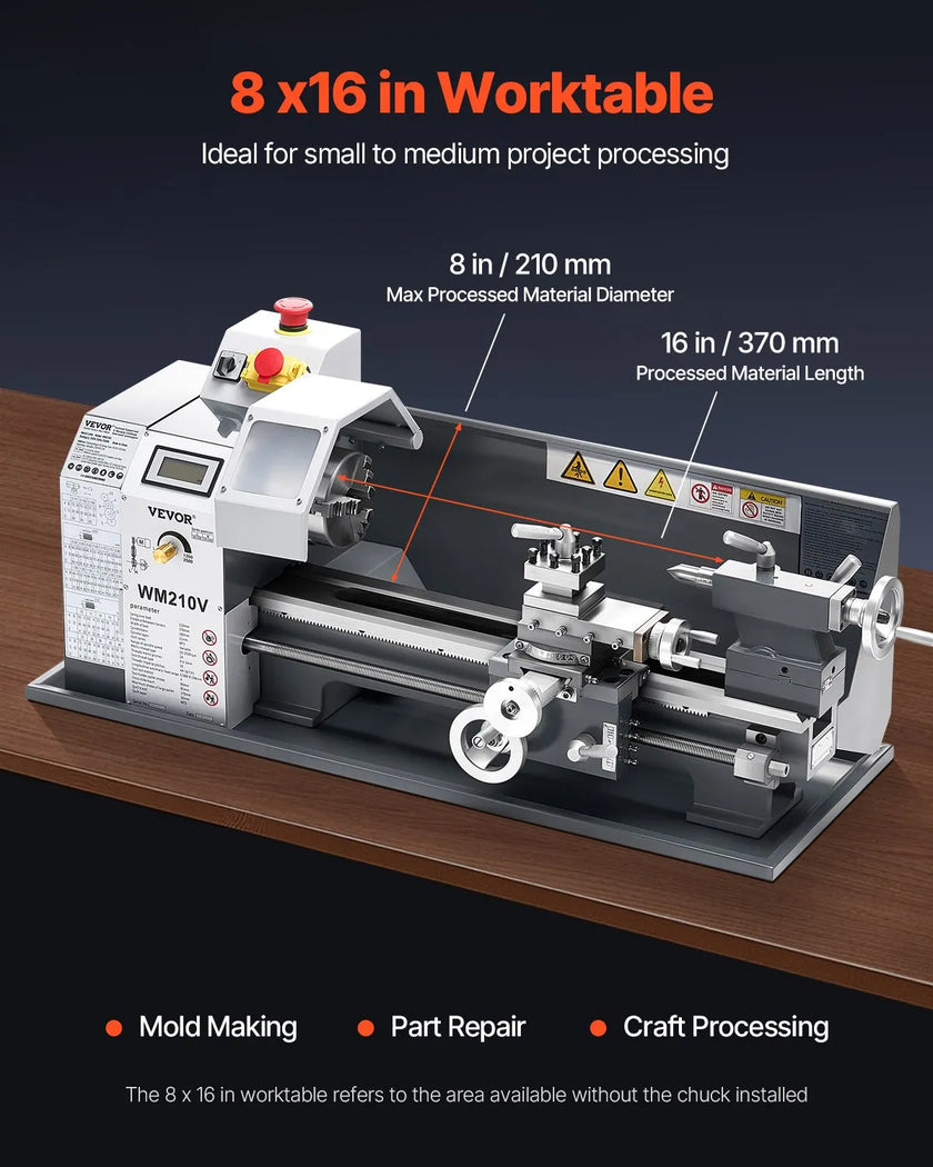 VEVOR Metal Lathe 8 x 16 in 550W Benchtop Lathe Machine 0-2500RPM Variable Speed