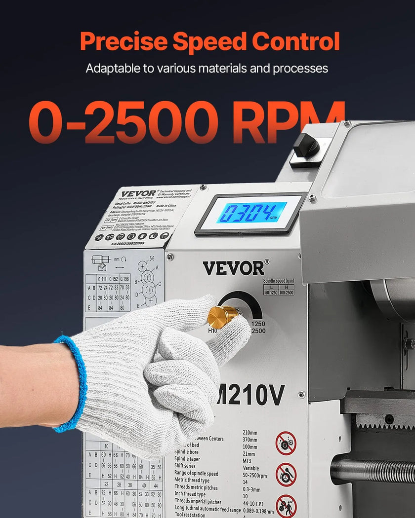 VEVOR Metal Lathe 8 x 16 in 550W Benchtop Lathe Machine 0-2500RPM Variable Speed