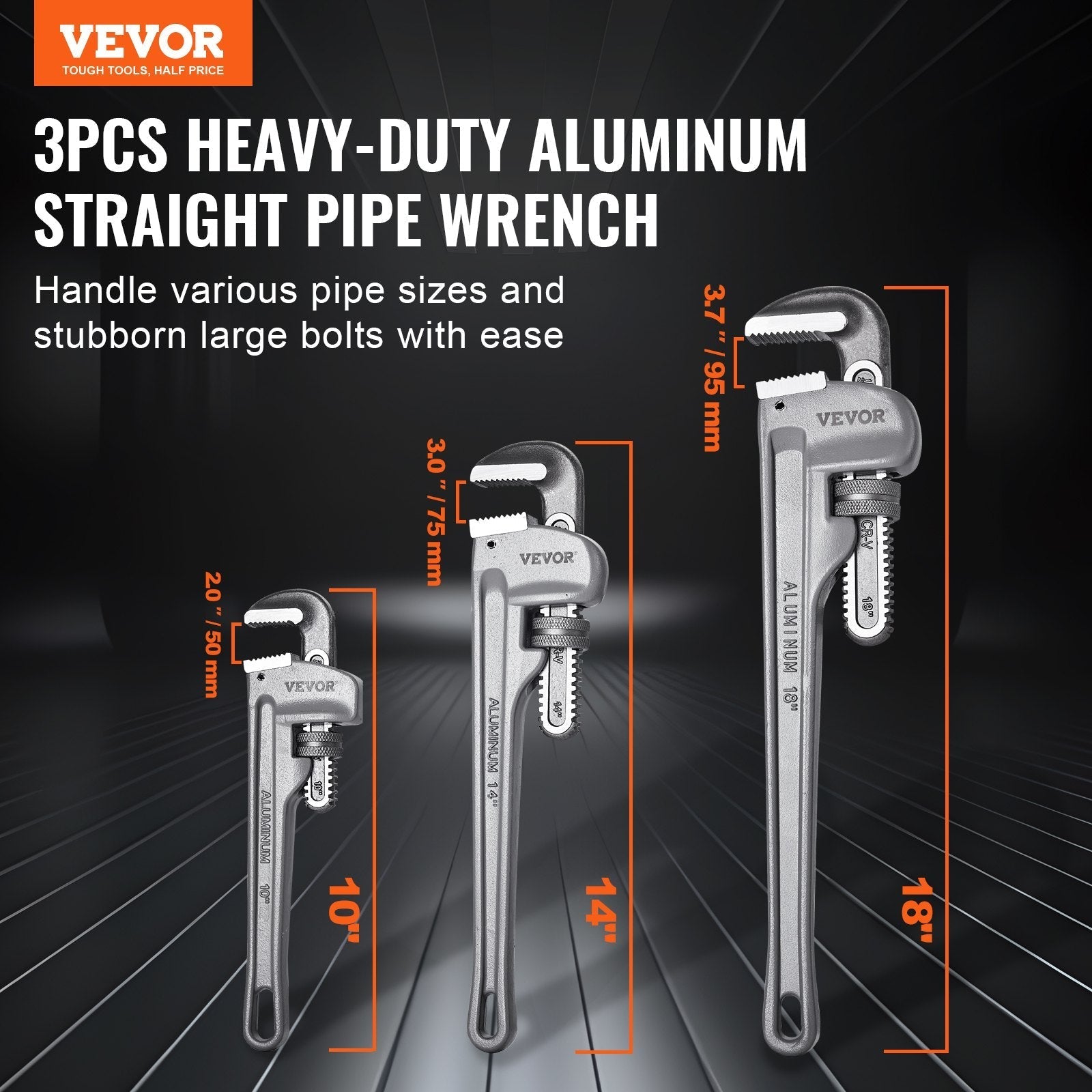 VEVOR 3-Piece Pipe Wrench Set, 10