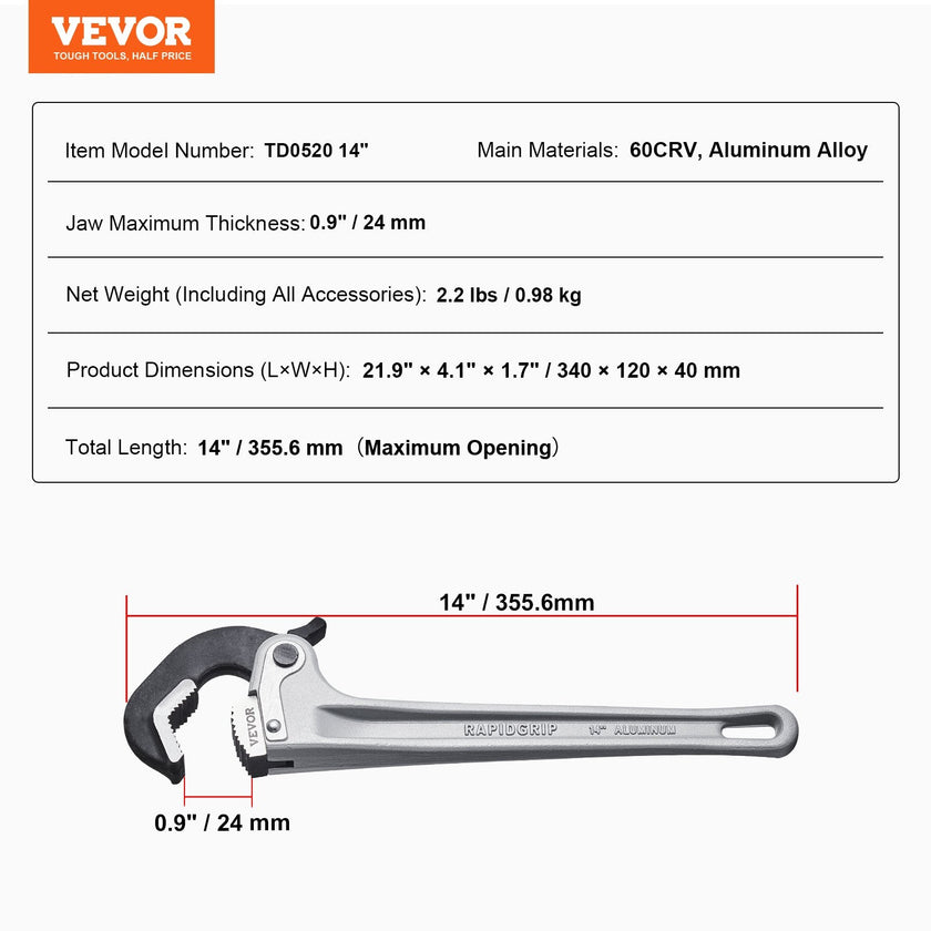 VEVOR Pipe Wrench, 14