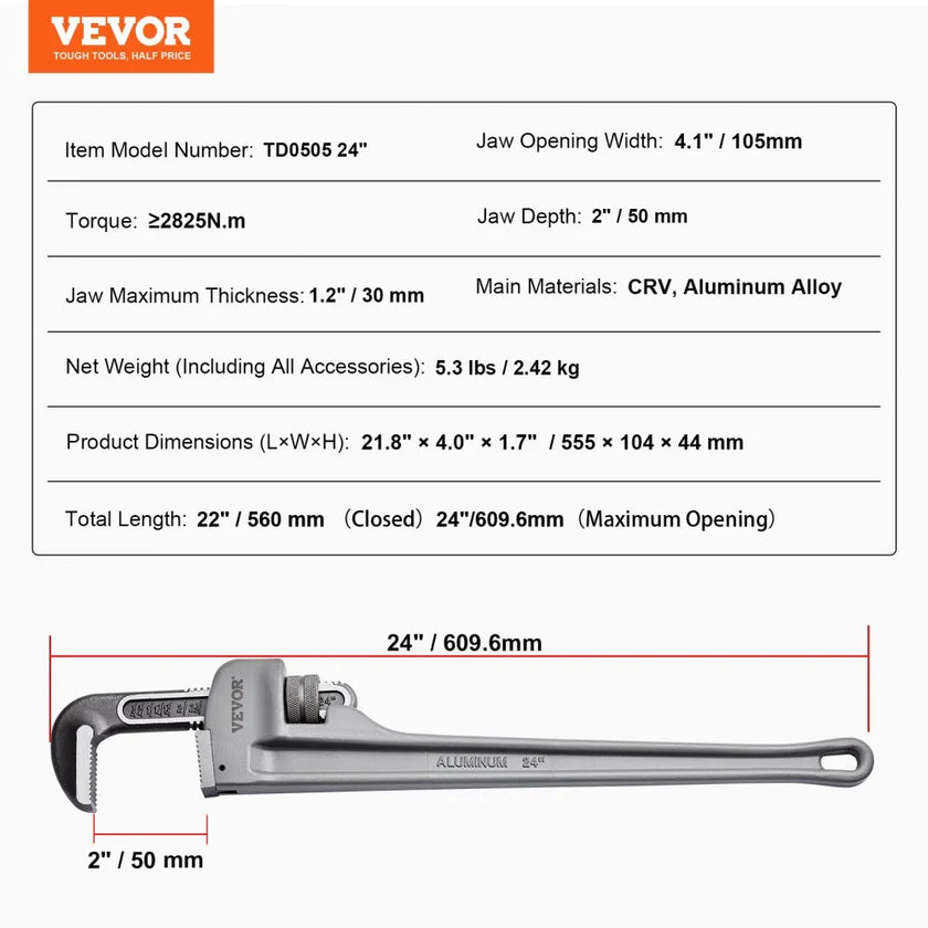 VEVOR Pipe Wrench, 24