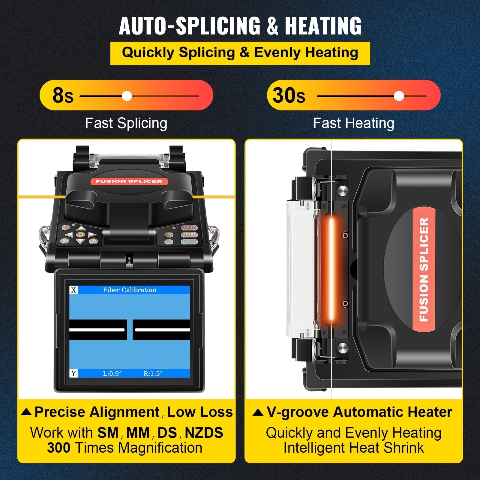 VEVOR Fiber Fusion Splicer Automatic Focus A-80S FTTH Fiber Optic Fusion Splicer Kit 5 Inch Digital LCD Screen Fusion Splicer Machine Optical Fiber Cleaver Kit