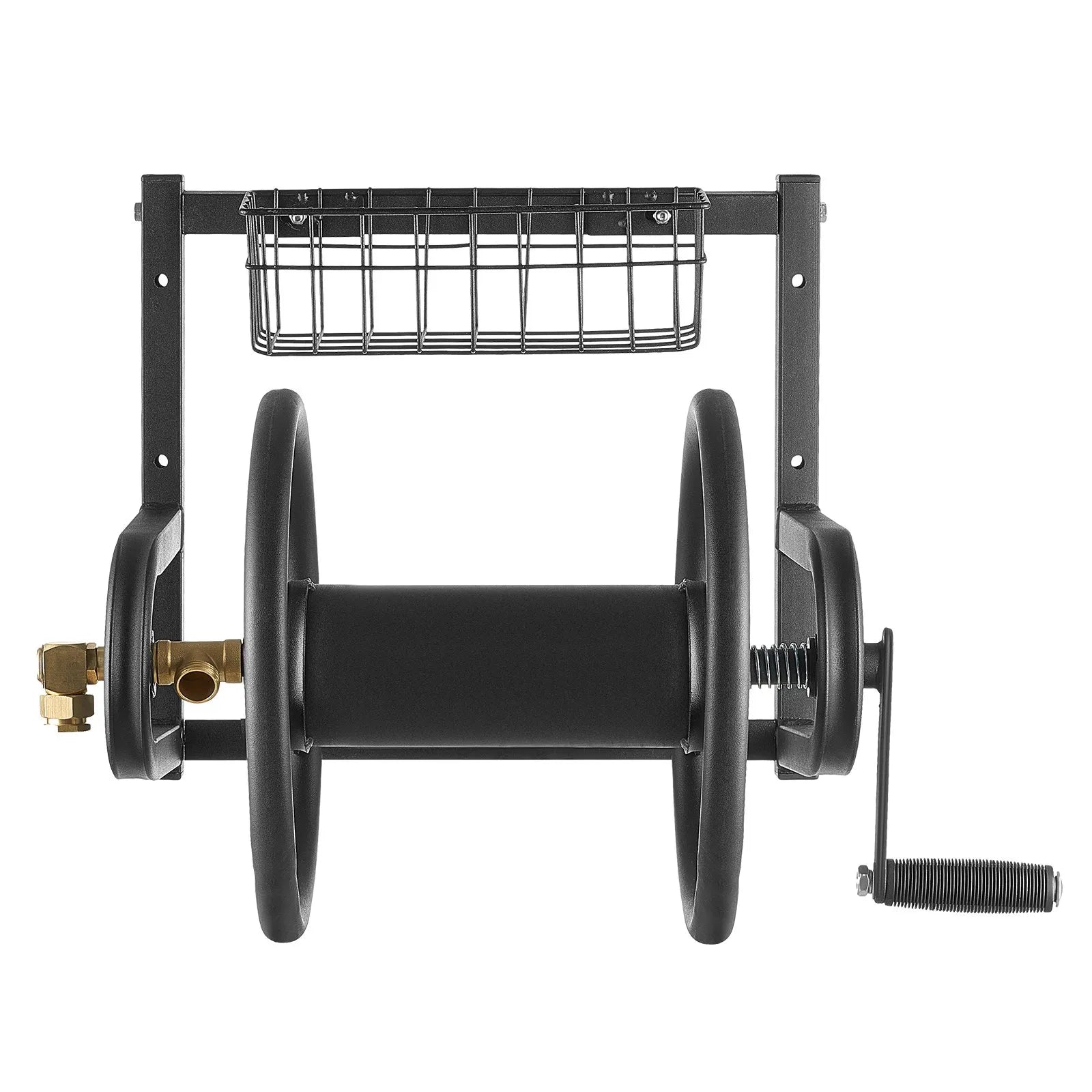 VEVOR Wall Mounted Garden Hose Reel 125ft 5/8 in Metal Hose Reel with Basket