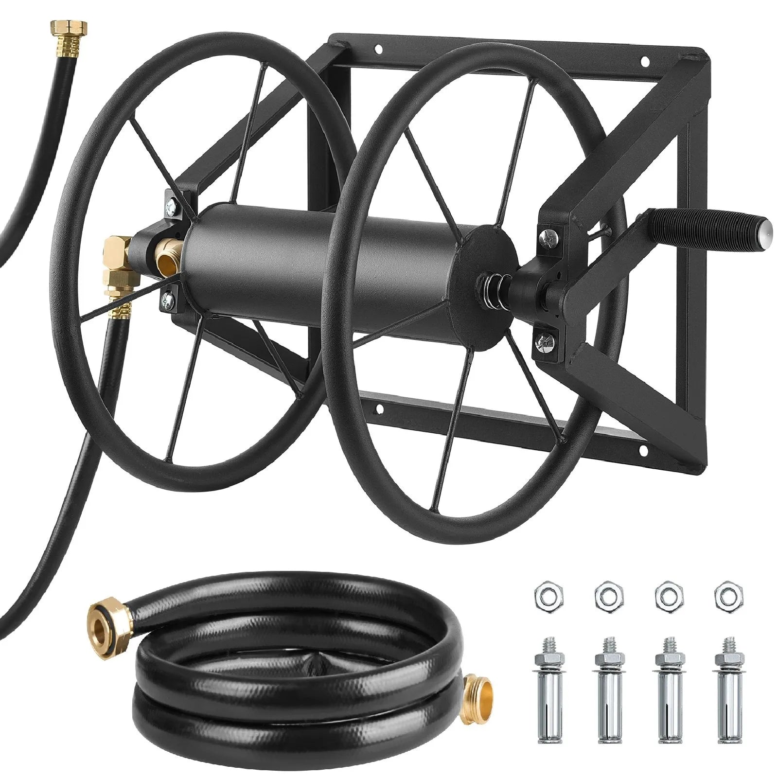 VEVOR Wall Mounted Garden Hose Reel 200ft 5/8 in Hose Winder 5ft Leader Hose