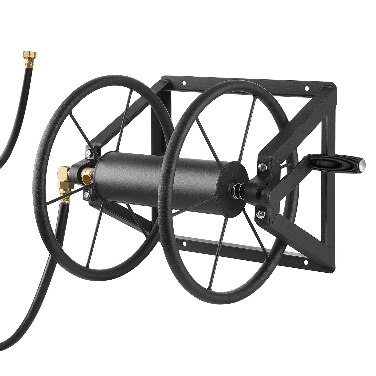 VEVOR Wall Mounted Garden Hose Reel 200ft 5/8 in Hose Winder 5ft Leader Hose