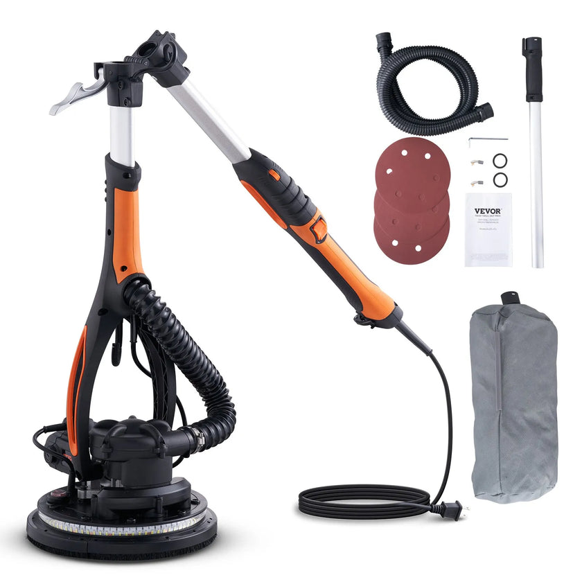VEVOR Drywall Sander, 900W Electric Sander with 12 Sanding Discs, Variable Speed 800-1800 RPM Wall Sander with 3 Suction Ducts, Foldable Ceiling Sander & 2 LED Lights, Extendable Handle, Dust Bag