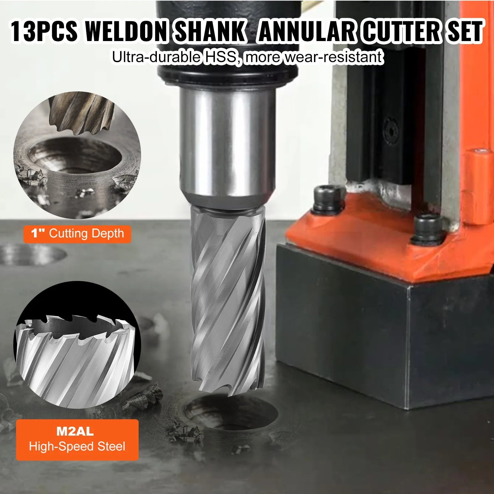 VEVOR Annular Cutter Set, 13 pcs Weldon Shank Mag Drill Bits, 1