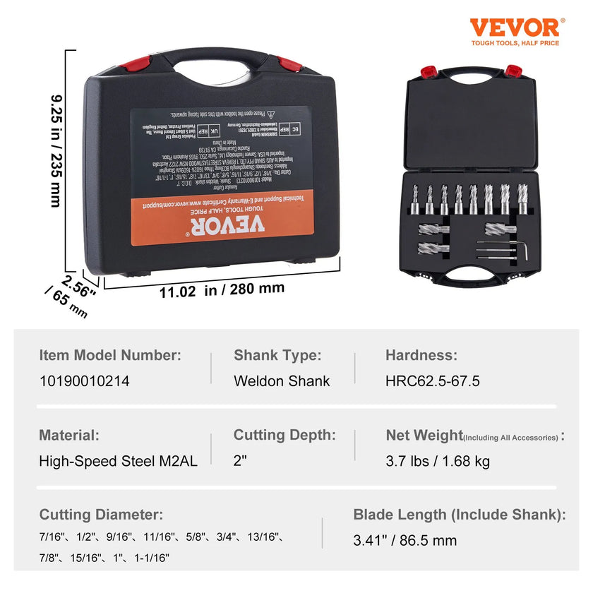 VEVOR Annular Cutter Set, 13 pcs Weldon Shank Mag Drill Bits, 2