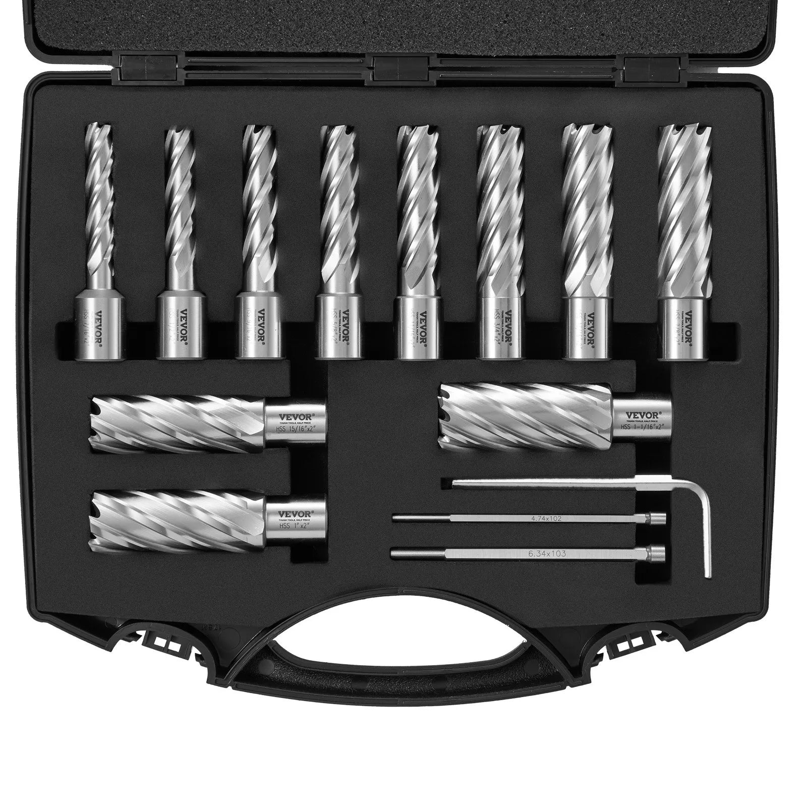 VEVOR Annular Cutter Set, 13 pcs Weldon Shank Mag Drill Bits, 2