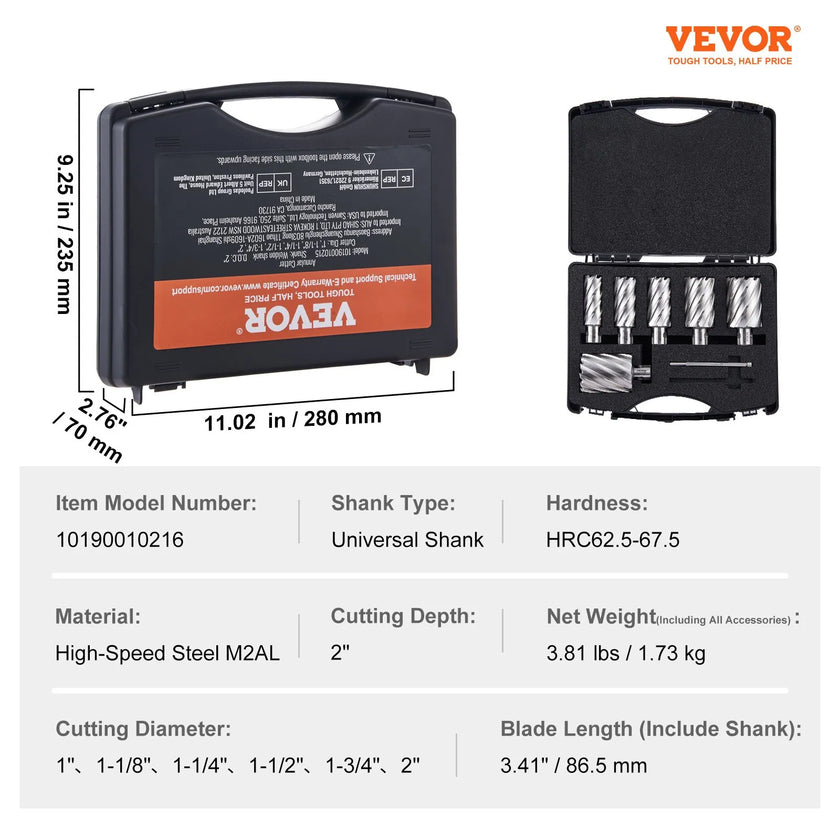 VEVOR Annular Cutter Set, 6 pcs Universal Shank Mag Drill Bits, 2