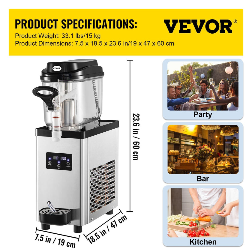 VEVOR Commercial Slushy Machine, 6L/1.6 Gallons 25 Cups Single-Bowl, 705W 110V, Stainless Steel Margarita Smoothie Frozen Drink Maker, Slushie Machine for Supermarkets Cafes Restaurants Bars Home Use
